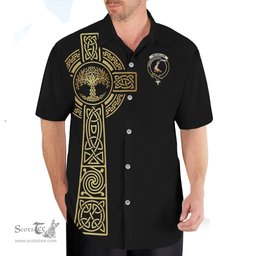 ScotsTee Shop Scottish McKellar Clan Crest Tartan Golden Celtic Tree Of Life Short Sleeve Shirt