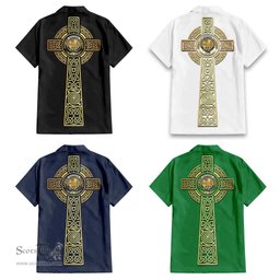 ScotsTee Shop Scottish MacPherson Clan Crest Tartan Golden Celtic Tree Of Life Short Sleeve Shirt