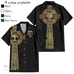 ScotsTee Shop Scottish MacBean Clan Crest Tartan Golden Celtic Tree Of Life Short Sleeve Shirt