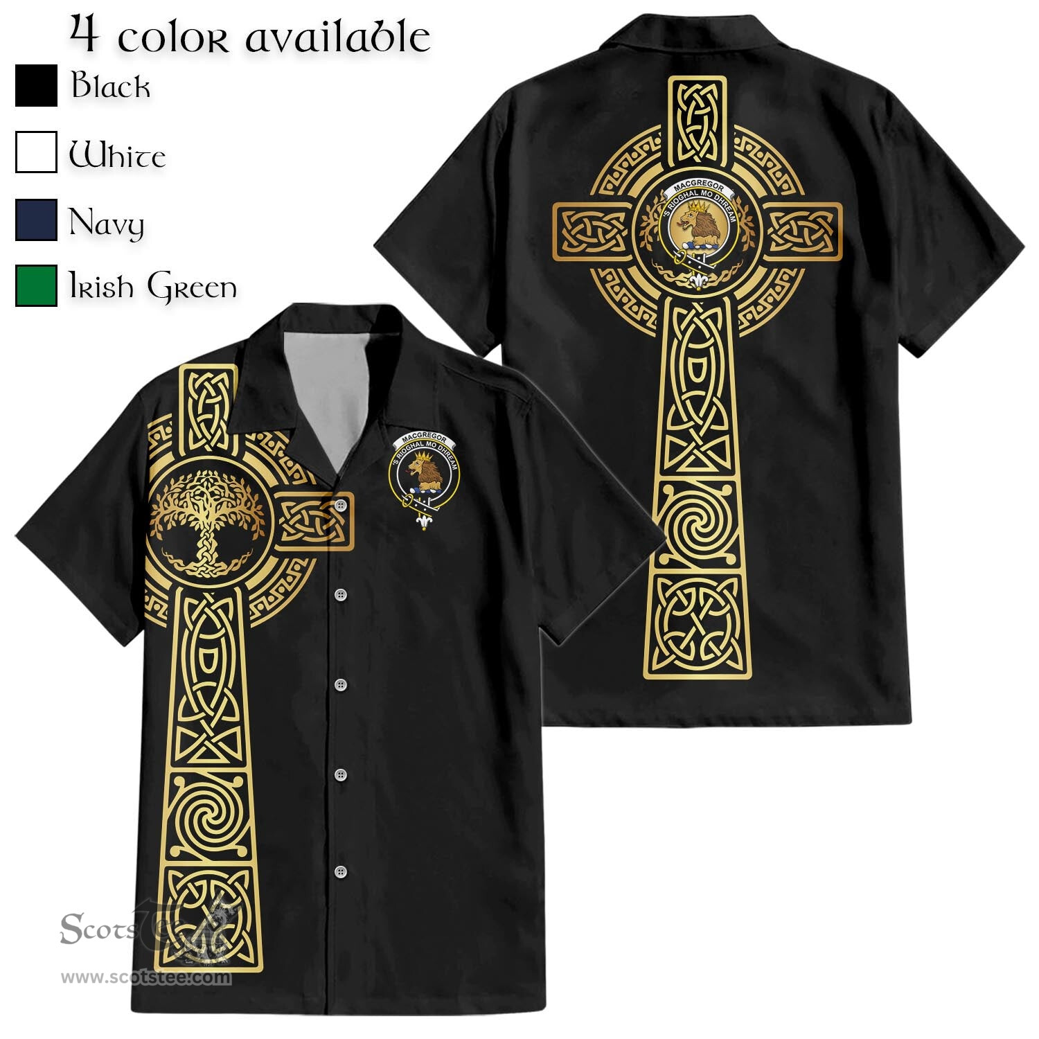 ScotsTee Shop Scottish MacGregor Clan Crest Tartan Golden Celtic Tree Of Life Short Sleeve Shirt