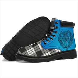 ScotsTee Shop Scottish Macfarlane Black & White Ancient Clan Tartan Celtic Thistle All Season Boots