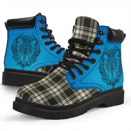 ScotsTee Shop Scottish Menzies Black & White Ancient Clan Tartan Celtic Thistle All Season Boots