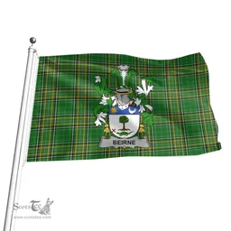 Irish Beirne or O'Beirne Coat of Arms Family Crest Ireland Flag Irish National Tartan Irish County Flag