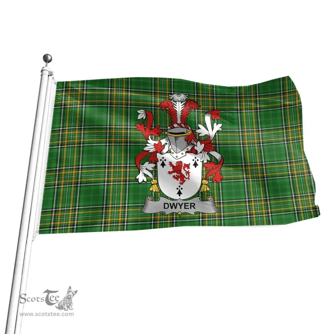 Irish Dwyer or O'Dwyer Coat of Arms Family Crest Ireland Flag Irish National Tartan Irish County Flag