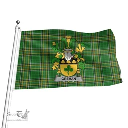 Irish Grehan or O'Greaghan Coat of Arms Family Crest Ireland Flag Irish National Tartan Irish County Flag