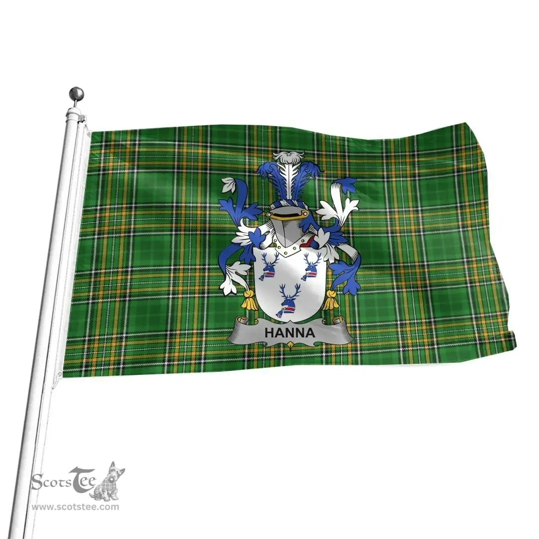 Irish Hanna or O'Hanna Coat of Arms Family Crest Ireland Flag Irish National Tartan Irish County Flag