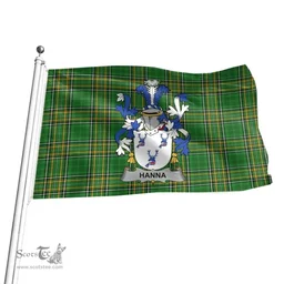 Irish Hanna or O'Hanna Coat of Arms Family Crest Ireland Flag Irish National Tartan Irish County Flag