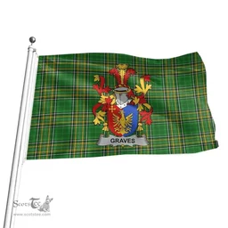 Irish Graves or Greaves Coat of Arms Family Crest Ireland Flag Irish National Tartan Irish County Flag