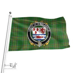 Irish House of O'MELAGHLIN Coat of Arms Family Crest Ireland Flag Irish National Tartan Irish County Flag