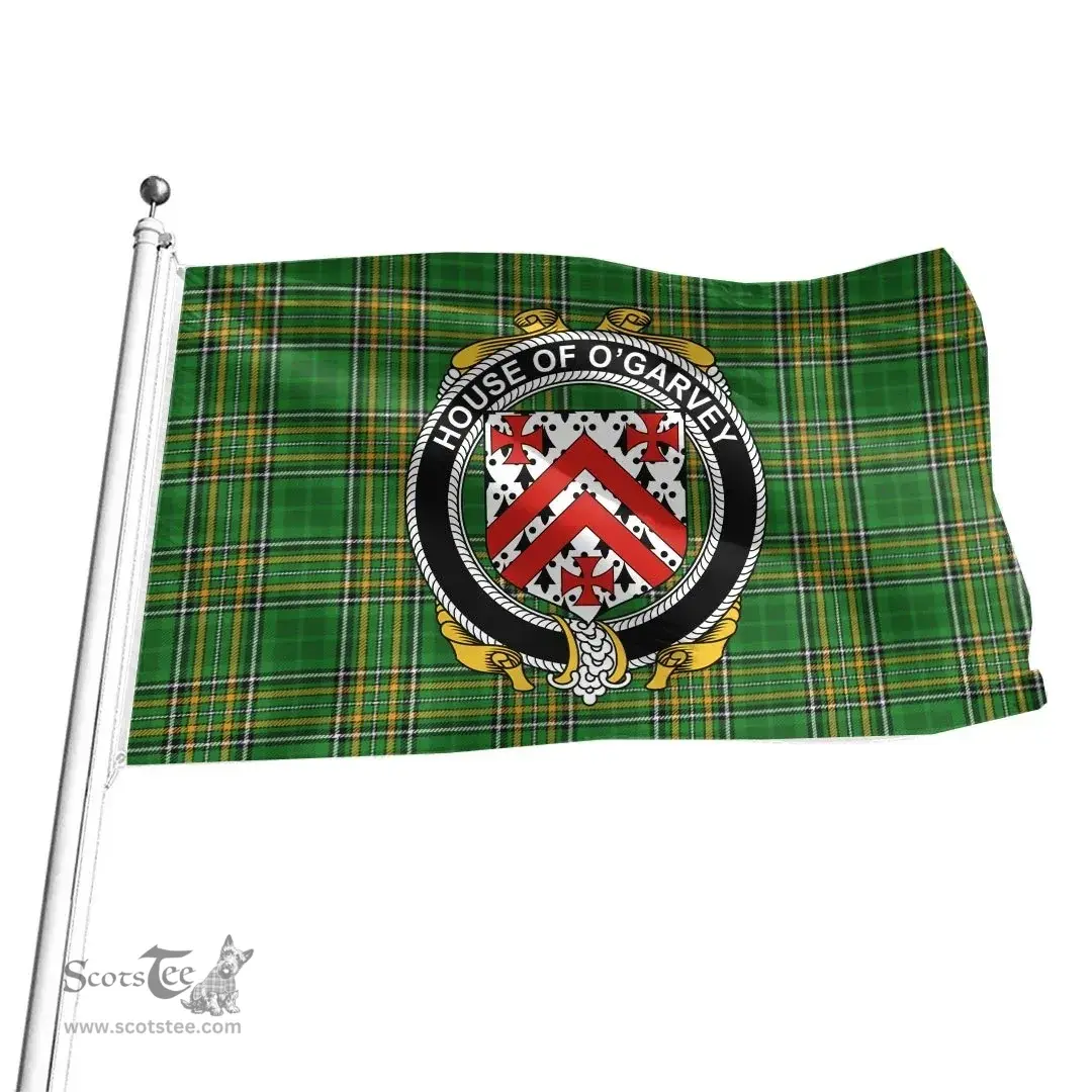 Irish House of O'GARVEY Coat of Arms Family Crest Ireland Flag Irish National Tartan Irish County Flag
