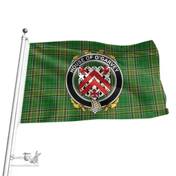 Irish House of O'GARVEY Coat of Arms Family Crest Ireland Flag Irish National Tartan Irish County Flag