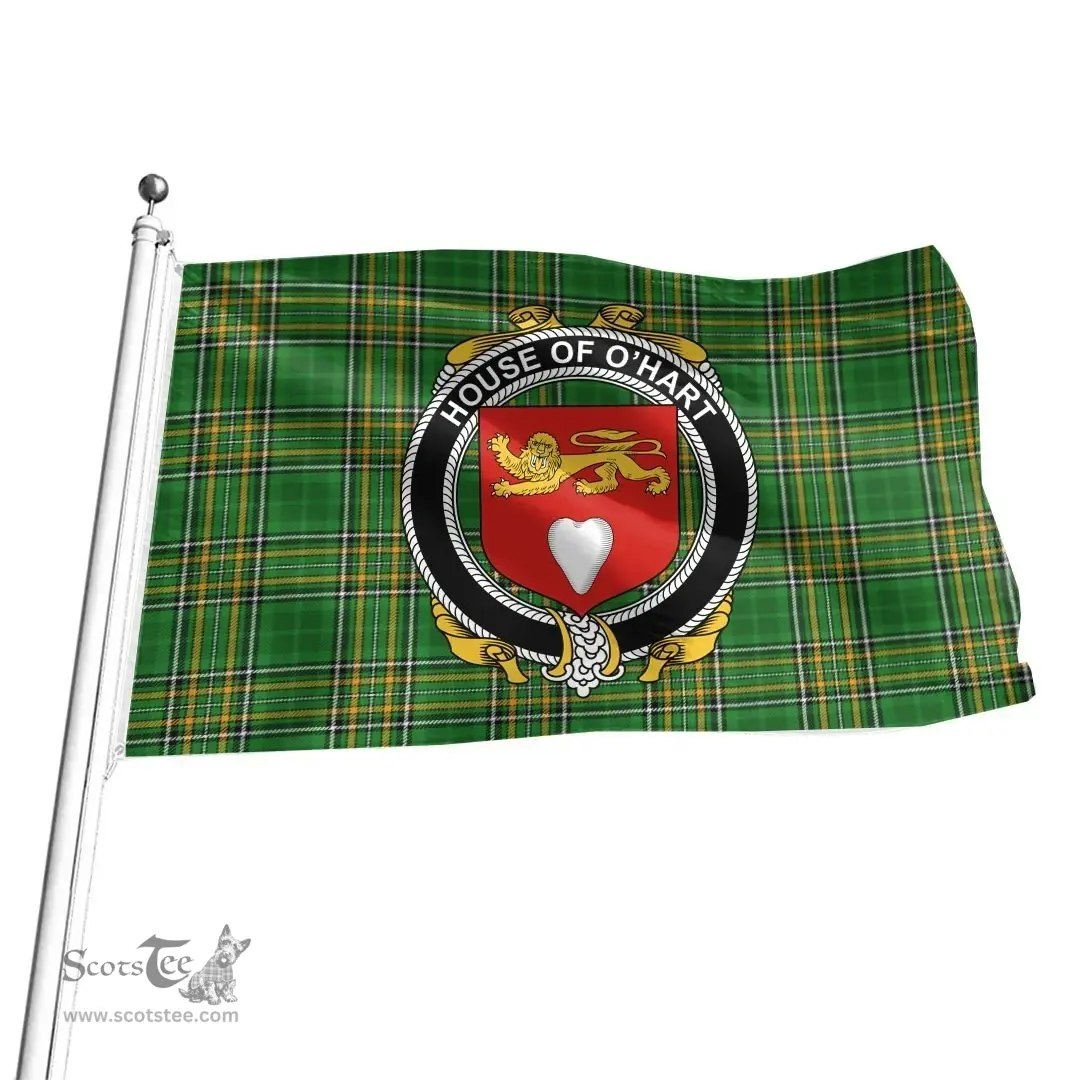 Irish House of O'HART Coat of Arms Family Crest Ireland Flag Irish National Tartan Irish County Flag