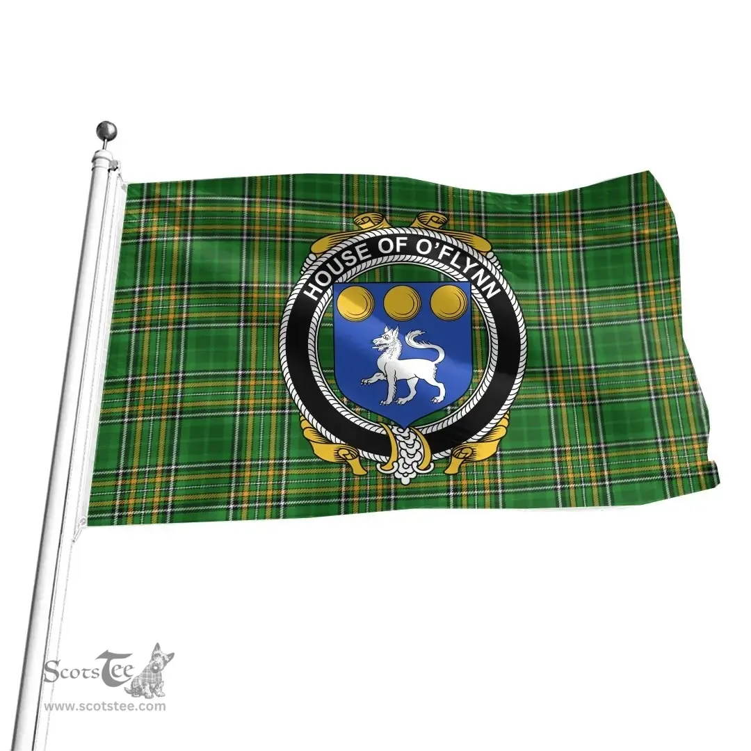 Irish House of O'FLYNN Coat of Arms Family Crest Ireland Flag Irish National Tartan Irish County Flag