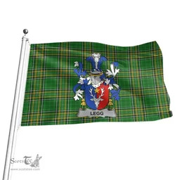 Irish Legg or Legge Coat of Arms Family Crest Ireland Flag Irish National Tartan Irish County Flag