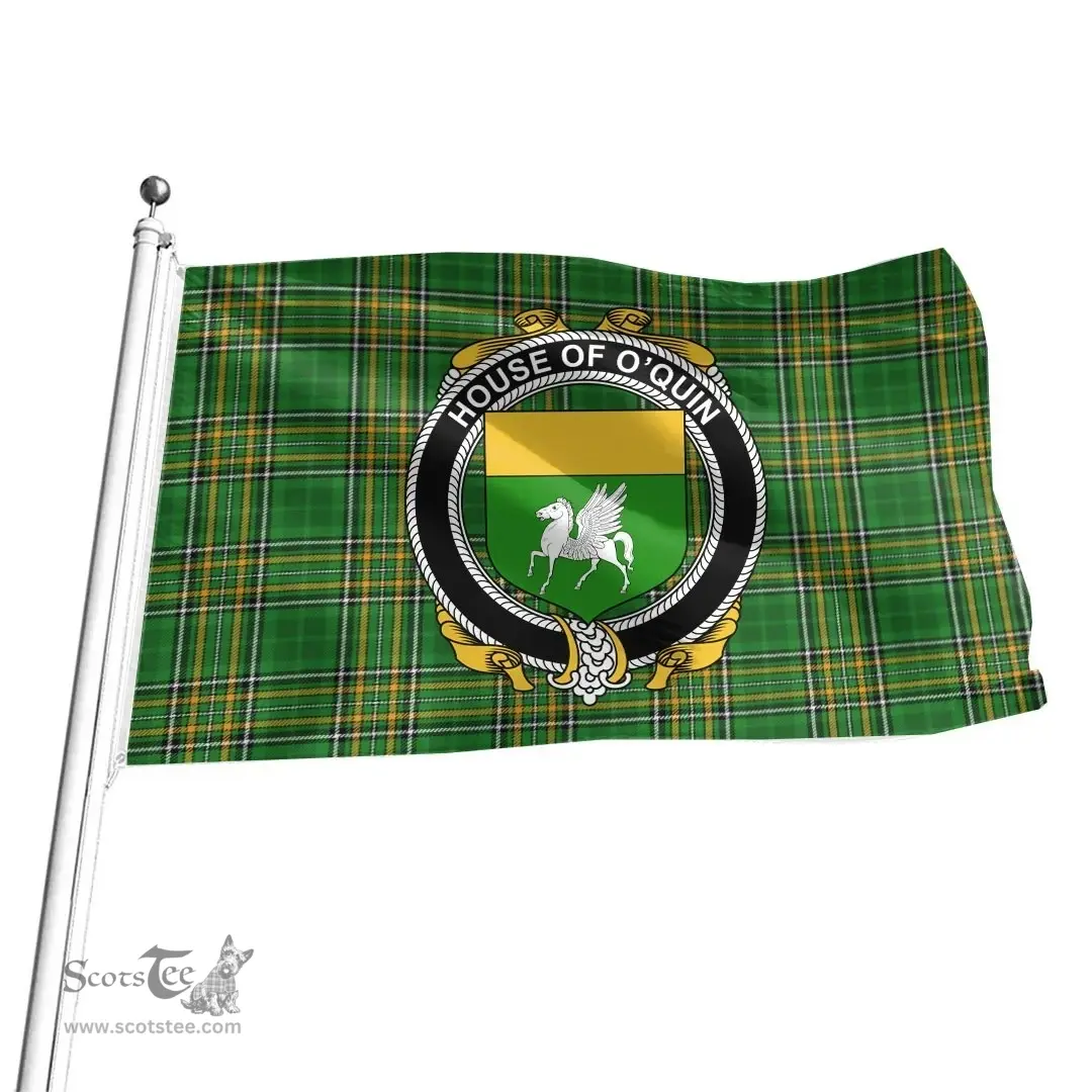 Irish House of O'QUIN (Annaly) Coat of Arms Family Crest Ireland Flag Irish National Tartan Irish County Flag