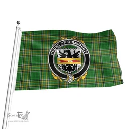Irish House of O'RAFFERTY Coat of Arms Family Crest Ireland Flag Irish National Tartan Irish County Flag