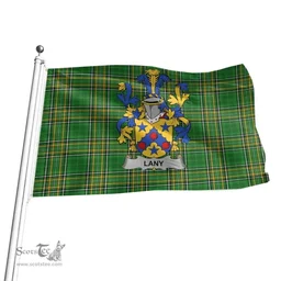 Irish Lany or Laney Coat of Arms Family Crest Ireland Flag Irish National Tartan Irish County Flag
