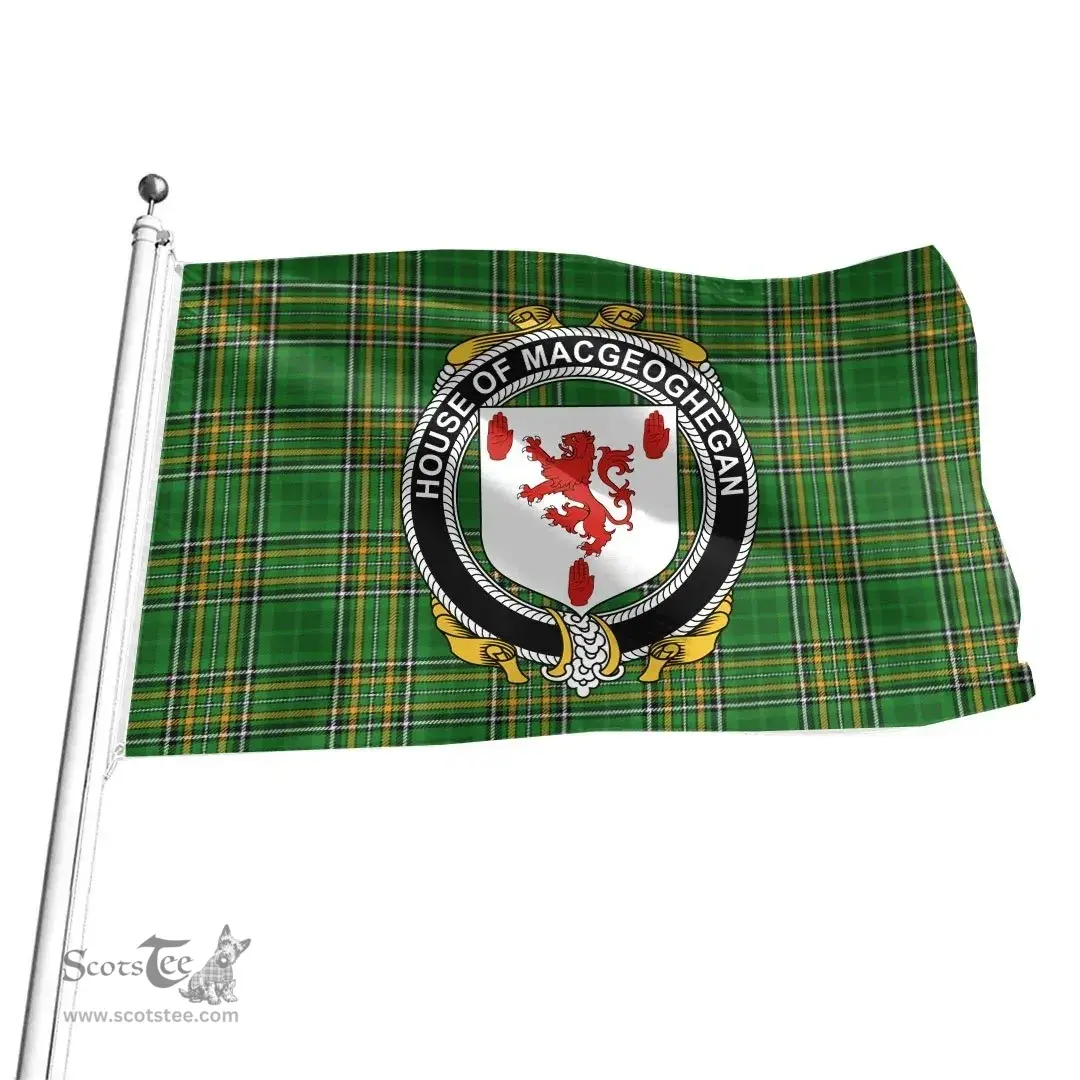 Irish House of MACGEOGHEGAN Coat of Arms Family Crest Ireland Flag Irish National Tartan Irish County Flag