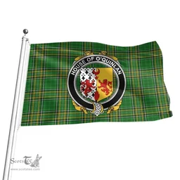 Irish House of O'QUINLAN Coat of Arms Family Crest Ireland Flag Irish National Tartan Irish County Flag