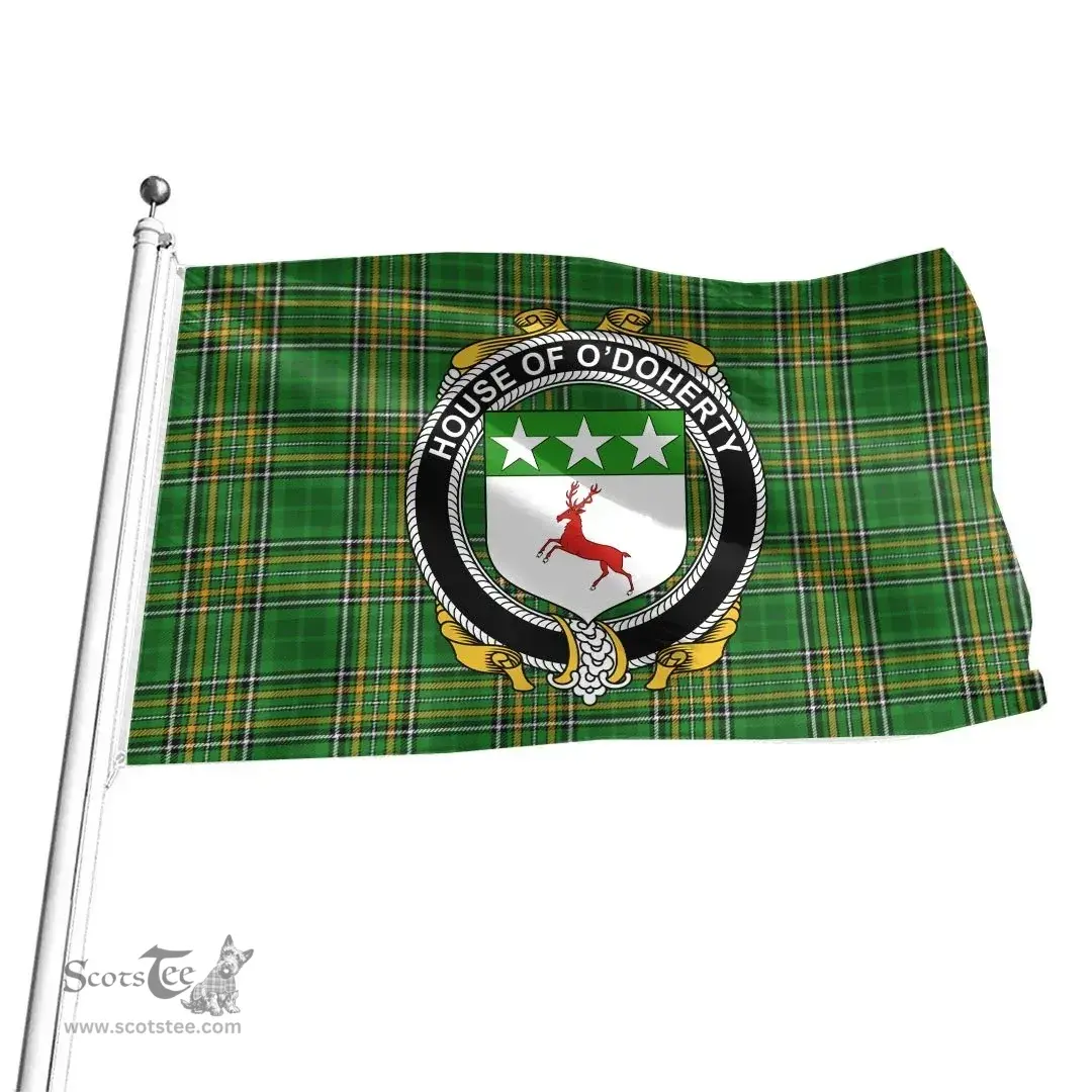 Irish House of O'DOHERTY Coat of Arms Family Crest Ireland Flag Irish National Tartan Irish County Flag
