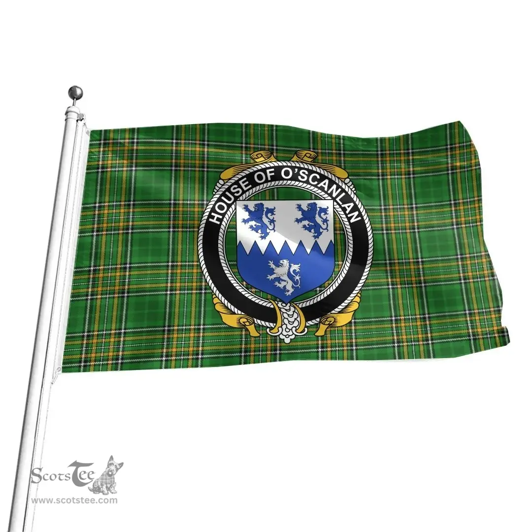 Irish House of O'SCANLAN (Munster) Coat of Arms Family Crest Ireland Flag Irish National Tartan Irish County Flag