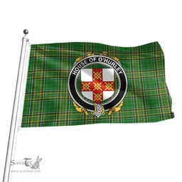 Irish House of O'HURLEY Coat of Arms Family Crest Ireland Flag Irish National Tartan Irish County Flag