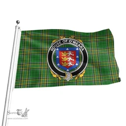Irish House of O'MEARA Coat of Arms Family Crest Ireland Flag Irish National Tartan Irish County Flag