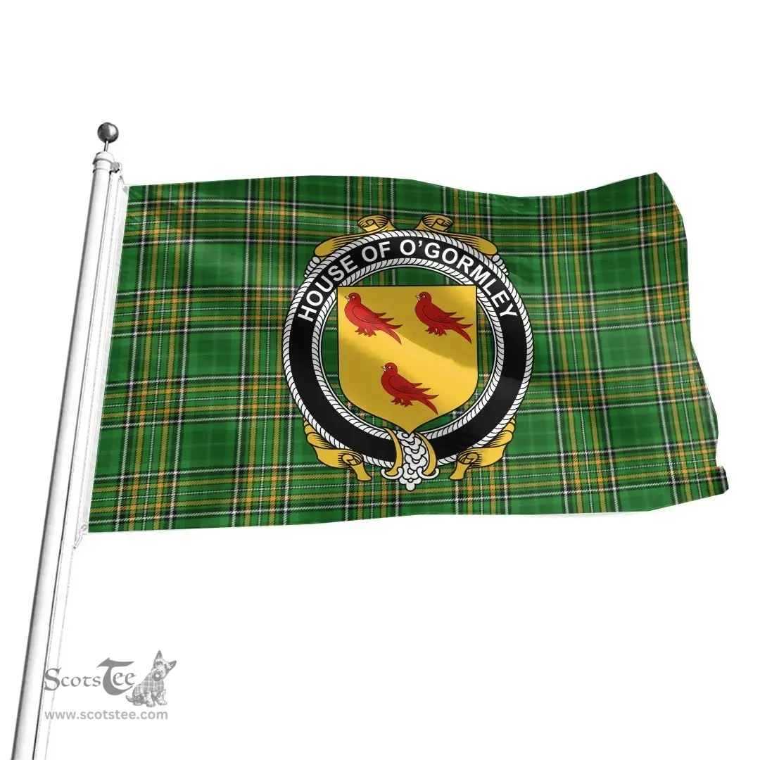 Irish House of O'GORMLEY Coat of Arms Family Crest Ireland Flag Irish National Tartan Irish County Flag