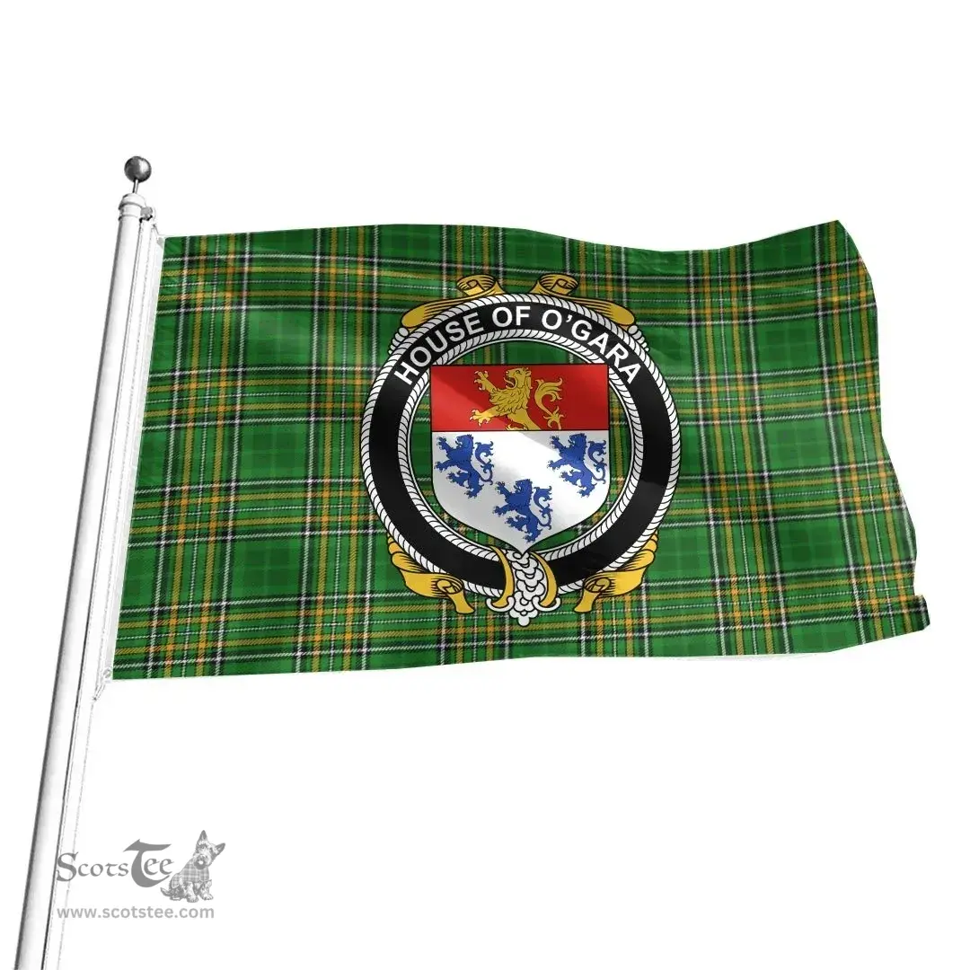 Irish House of O'GARA Coat of Arms Family Crest Ireland Flag Irish National Tartan Irish County Flag