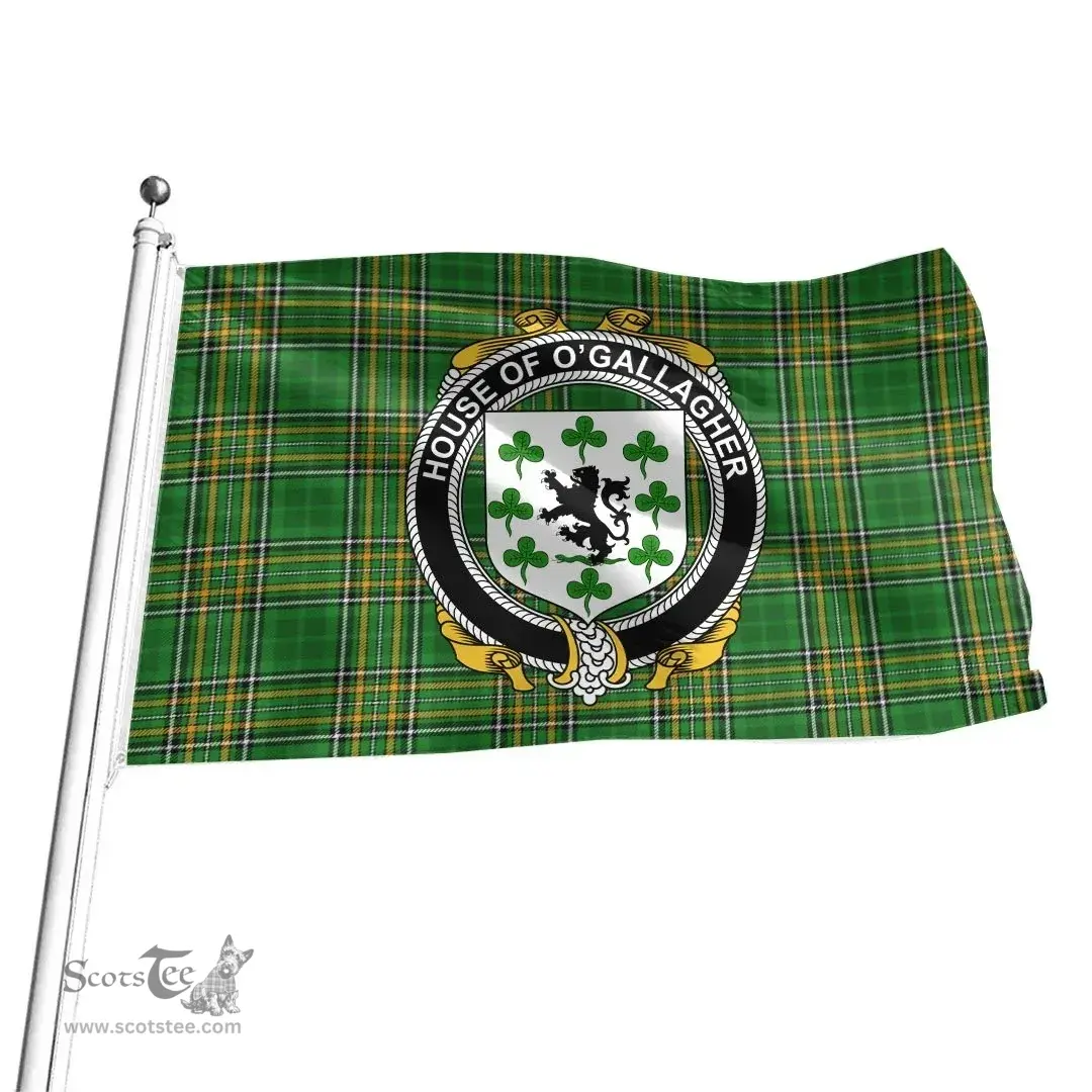 Irish House of O'GALLAGHER Coat of Arms Family Crest Ireland Flag Irish National Tartan Irish County Flag