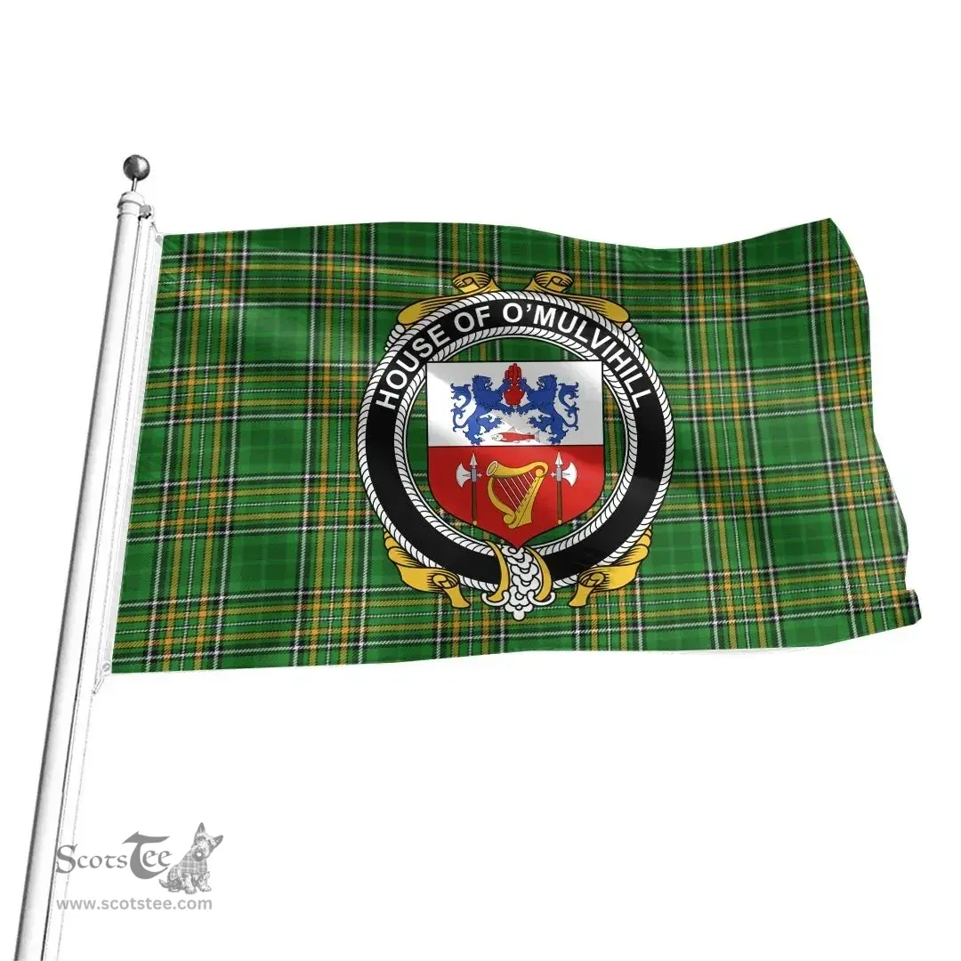 Irish House of O'MULVIHILL Coat of Arms Family Crest Ireland Flag Irish National Tartan Irish County Flag