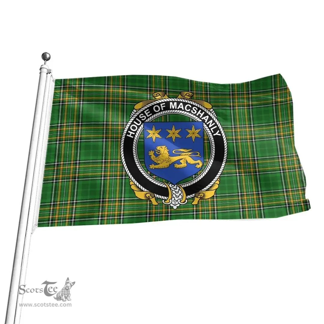 Irish House of MACSHANLY Coat of Arms Family Crest Ireland Flag Irish National Tartan Irish County Flag