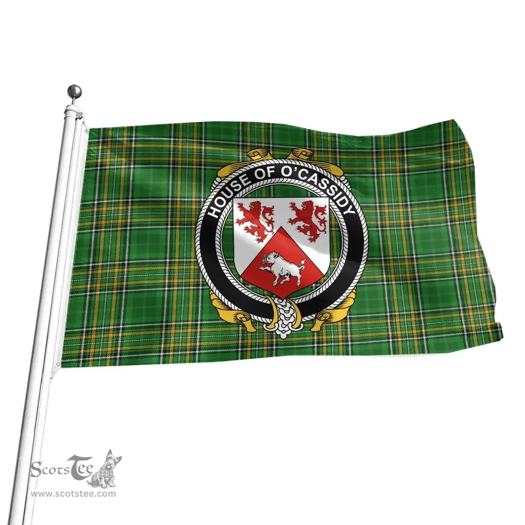 Irish House of O'CASSIDY Coat of Arms Family Crest Ireland Flag Irish National Tartan Irish County Flag