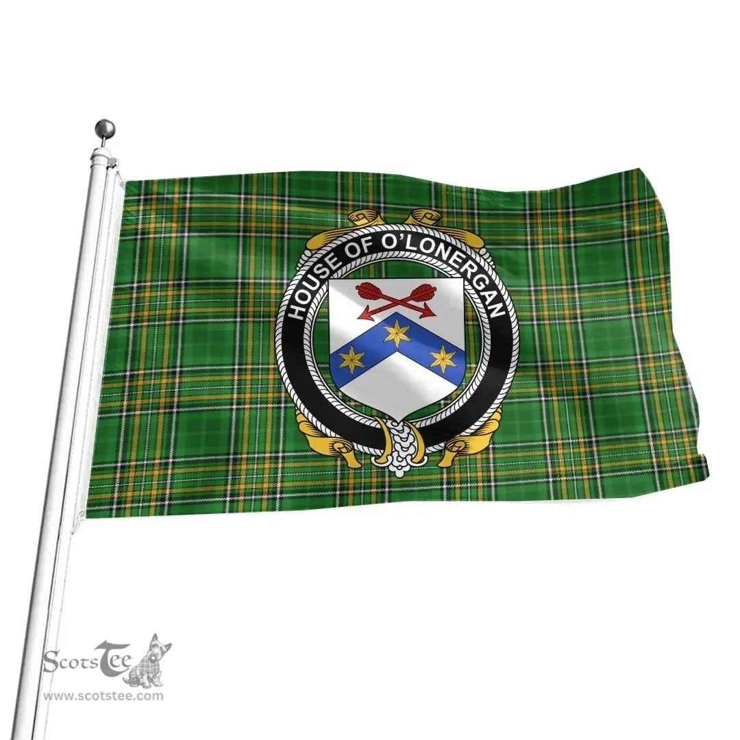 Irish House of O'LONERGAN Coat of Arms Family Crest Ireland Flag Irish National Tartan Irish County Flag