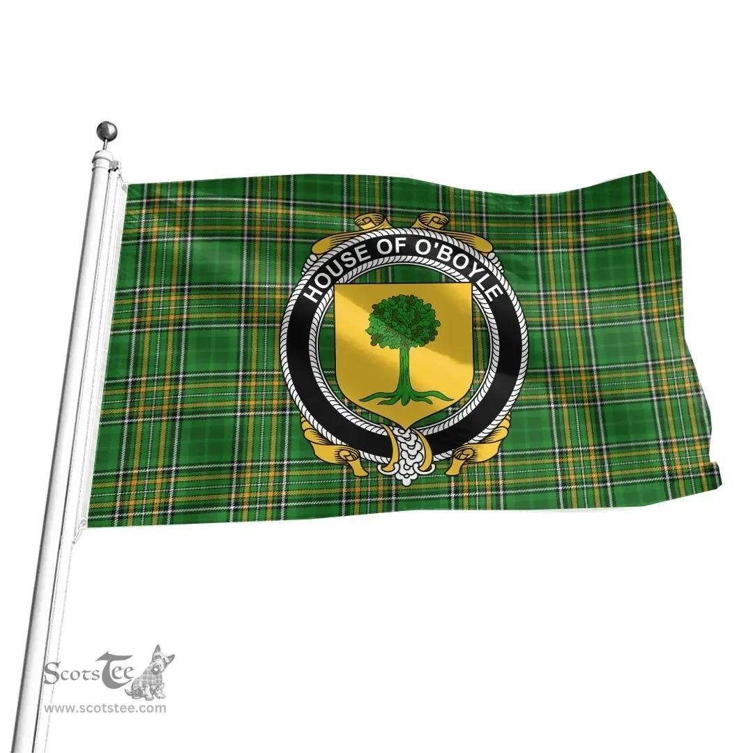 Irish House of O'BOYLE Coat of Arms Family Crest Ireland Flag Irish National Tartan Irish County Flag