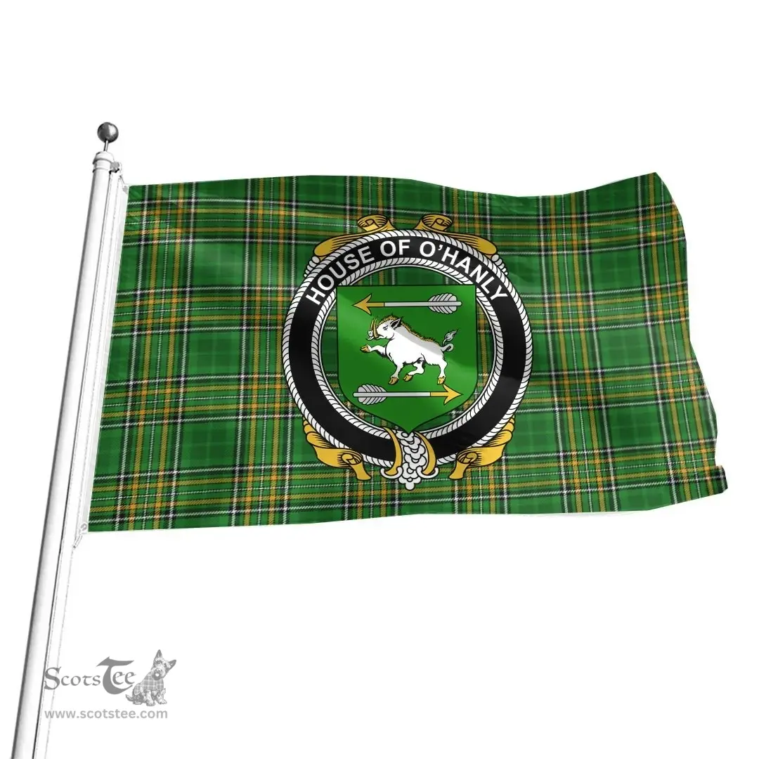 Irish House of O'HANLY Coat of Arms Family Crest Ireland Flag Irish National Tartan Irish County Flag