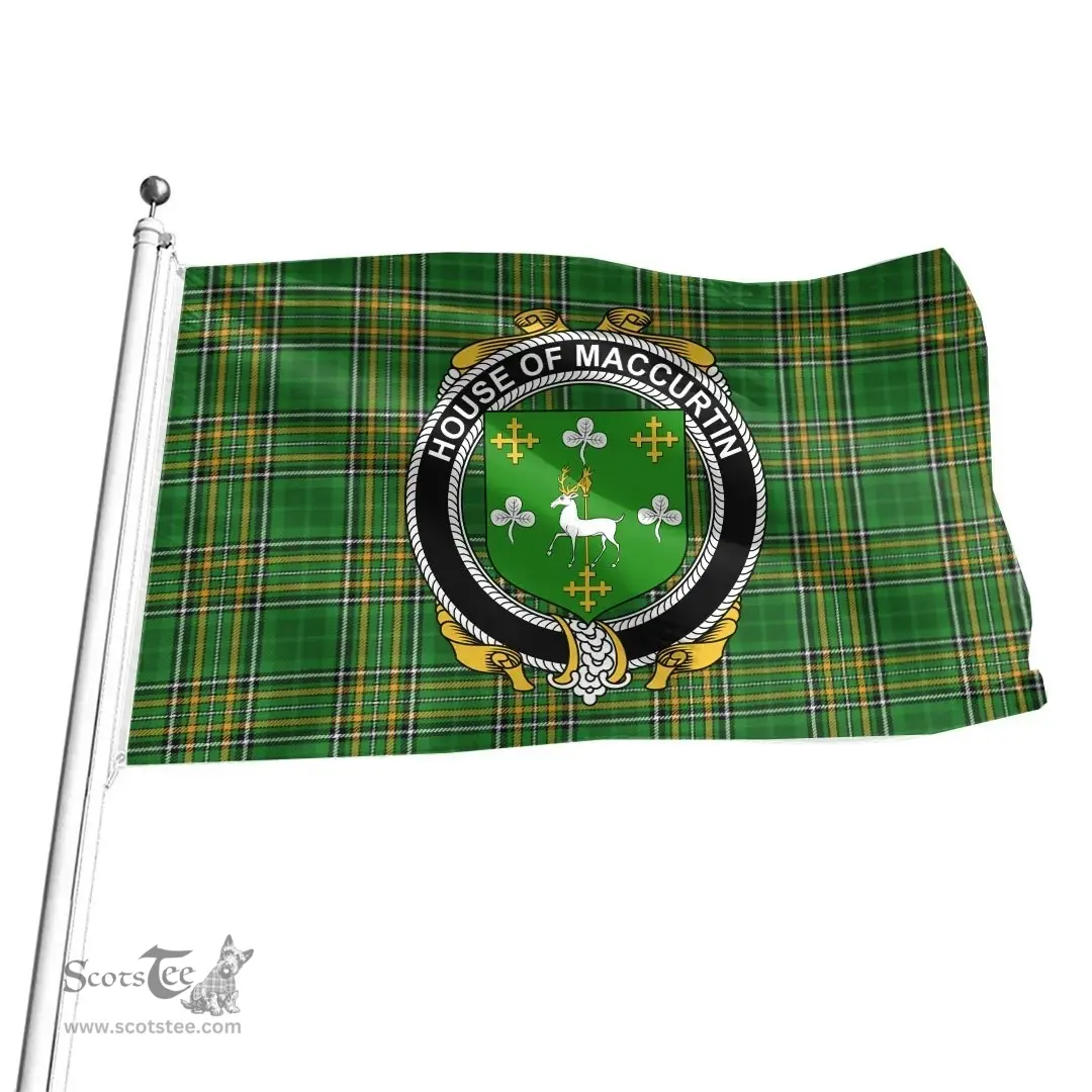Irish House of MACCURTIN Coat of Arms Family Crest Ireland Flag Irish National Tartan Irish County Flag