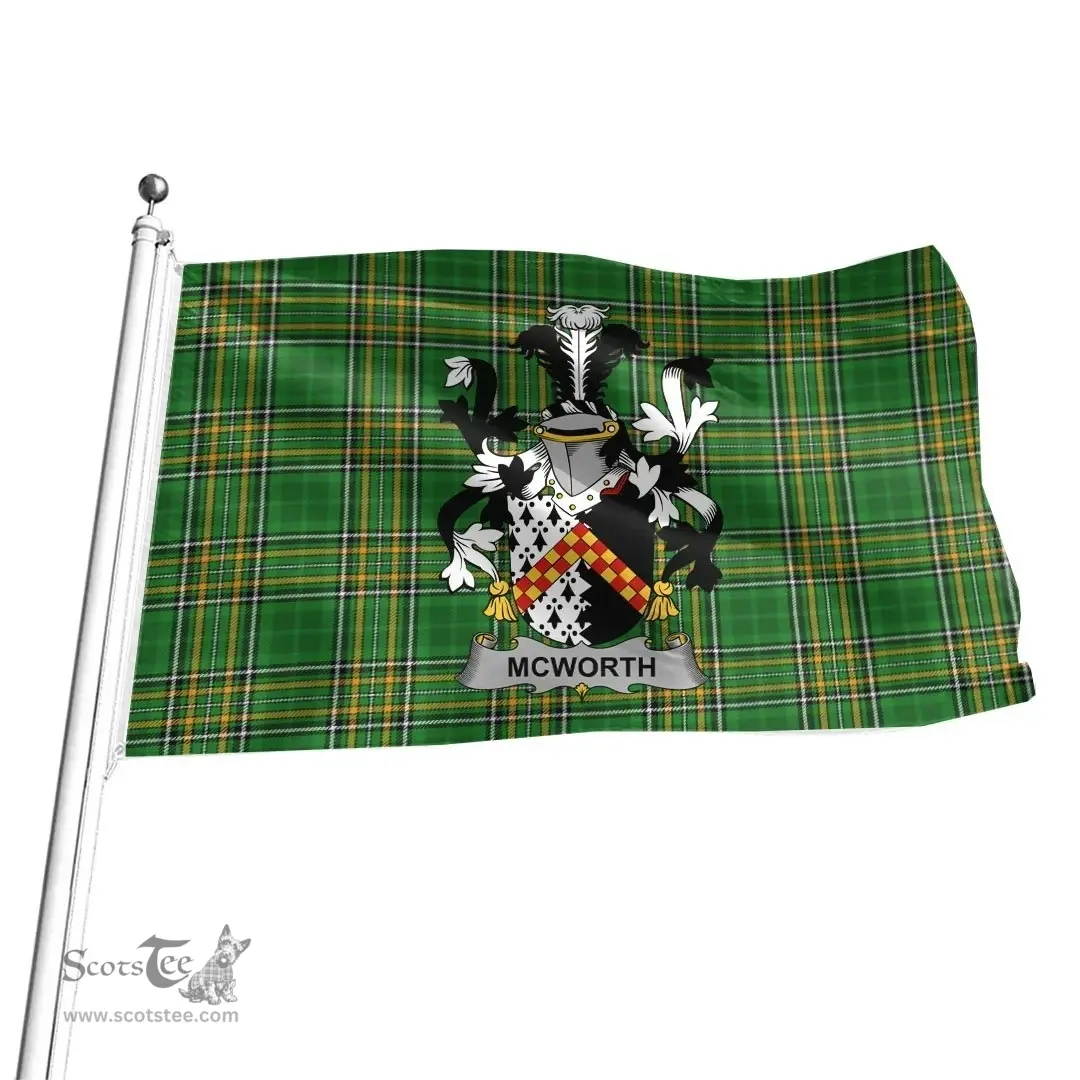 Irish McWorth or MacWorth Coat of Arms Family Crest Ireland Flag Irish National Tartan Irish County Flag