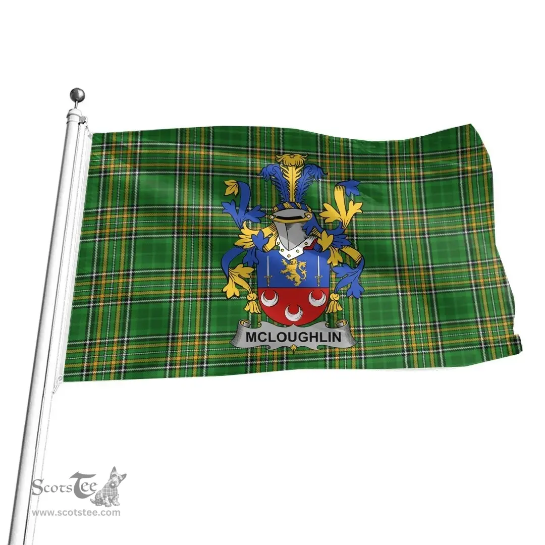 Irish McLoughlin or Loughlin Coat of Arms Family Crest Ireland Flag Irish National Tartan Irish County Flag