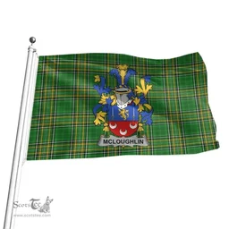 Irish McLoughlin or Loughlin Coat of Arms Family Crest Ireland Flag Irish National Tartan Irish County Flag