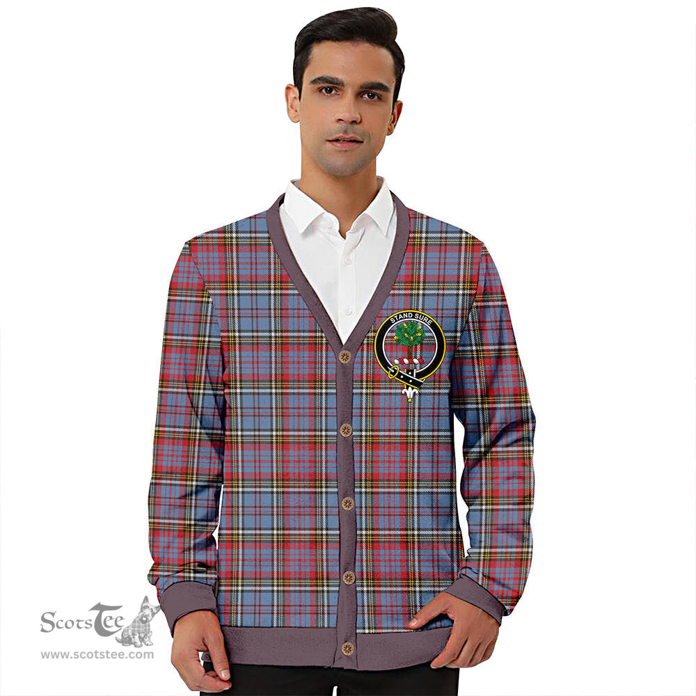 Scottish Anderson Red Clan Crest Tartan V neck Knitted Fleece Cardigans