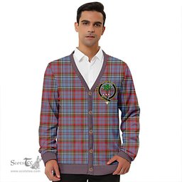 Scottish Anderson Red Clan Crest Tartan V neck Knitted Fleece Cardigans