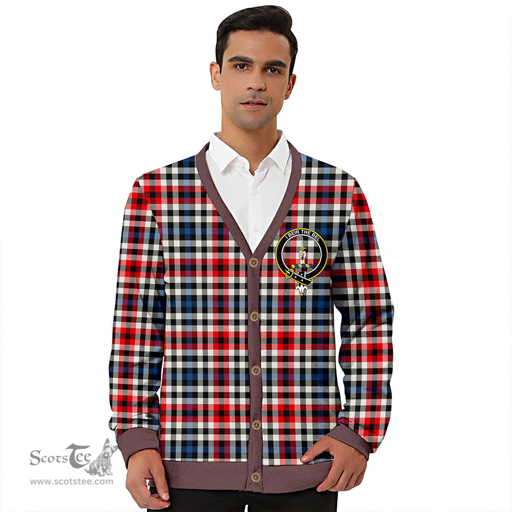 Scottish Bell Border (Bell Southern Bell) Modern Clan Crest Tartan V neck Knitted Fleece Cardigans