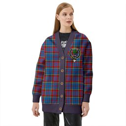 Scottish Anderson Red Weathered Clan Crest Tartan V neck Knitted Fleece Cardigans
