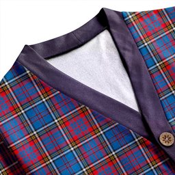 Scottish Anderson Red Weathered Clan Crest Tartan V neck Knitted Fleece Cardigans