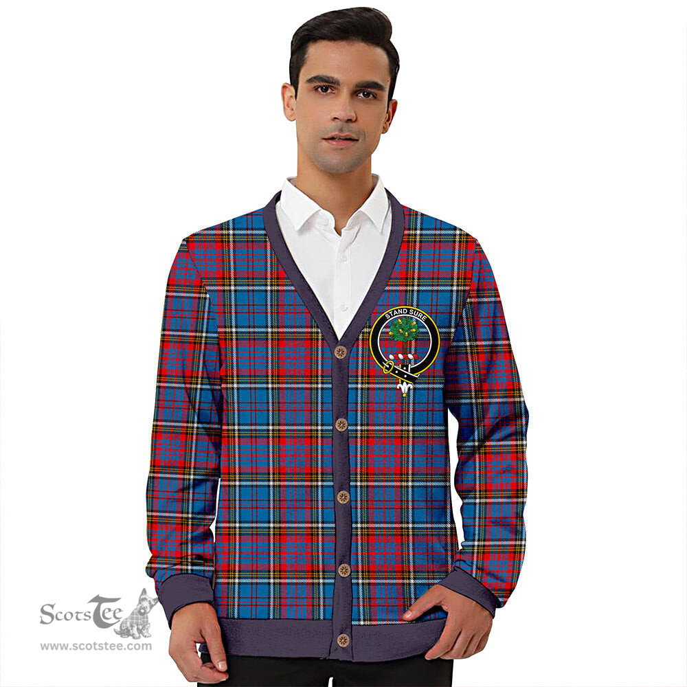 Scottish Anderson Red Weathered Clan Crest Tartan V neck Knitted Fleece Cardigans