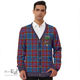 Scottish Anderson Red Weathered Clan Crest Tartan V neck Knitted Fleece Cardigans