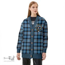 Scottish Clark Modern Clan Crest Tartan V neck Knitted Fleece Cardigans