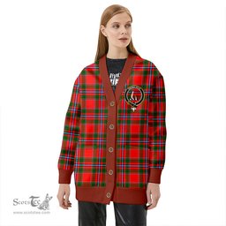 Scottish Butter Clan Crest Tartan V neck Knitted Fleece Cardigans