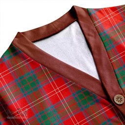 Scottish Chisholm Ancient Clan Crest Tartan V neck Knitted Fleece Cardigans